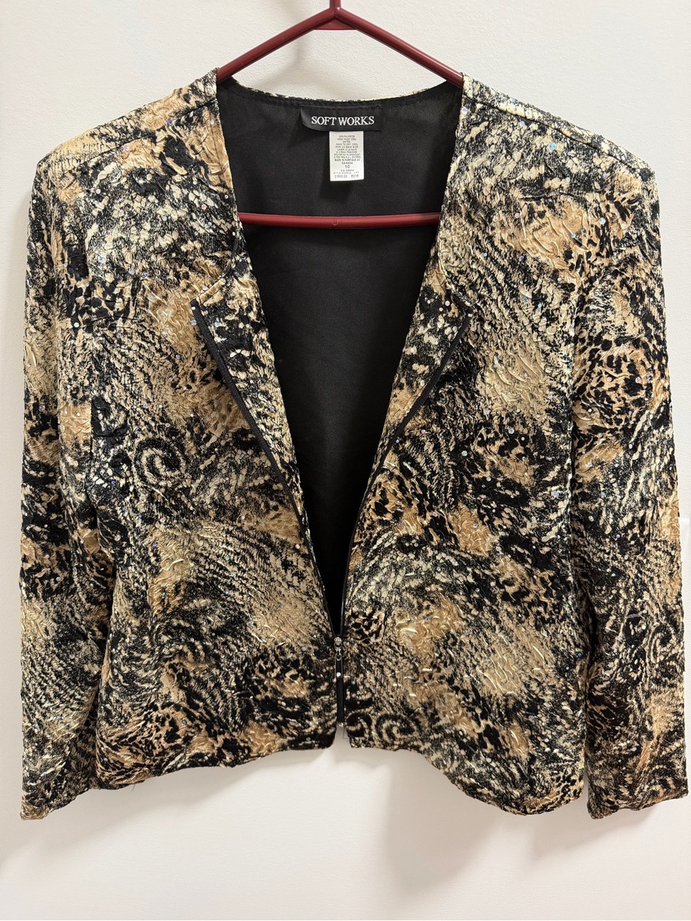 SoftWorks Women's Black & Gold Patterned Blazer Jacket - Vintage